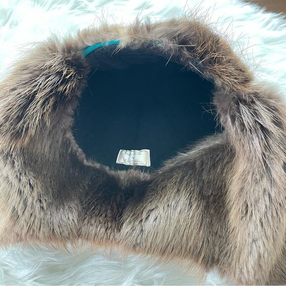 Handmade Ada M Wilson Alaskan Fox Trapper Hat Fox Fur Suede Leather Eskimo Black
